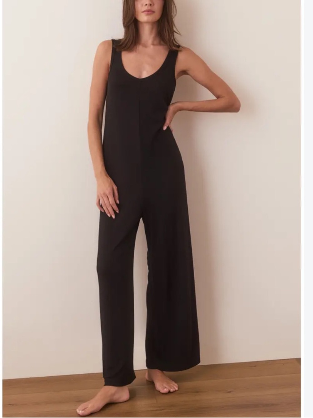 Marine layer Lexi ribbed black lounge relaxed fit wide leg jumpsuit sz s